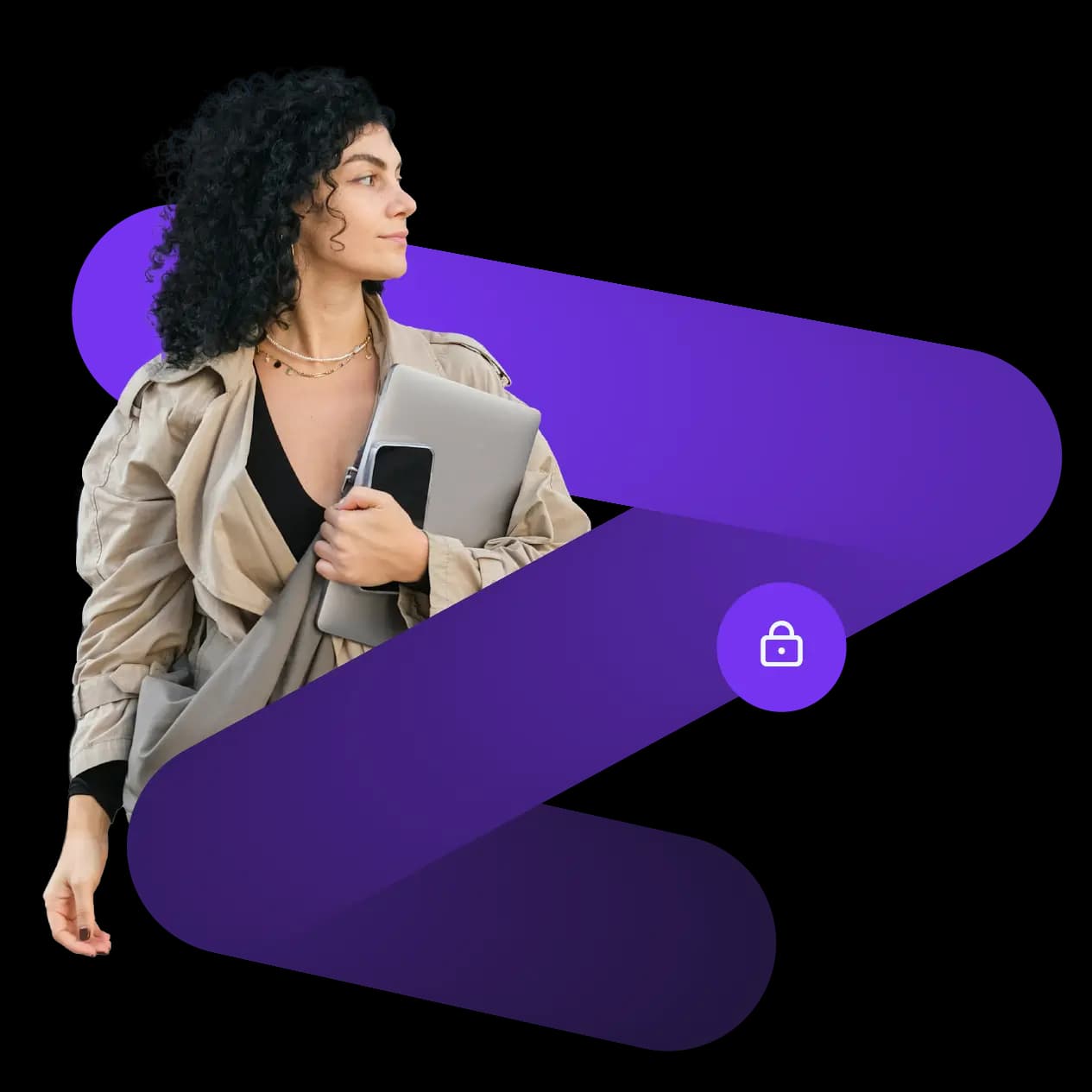 Woman with laptop showing security features