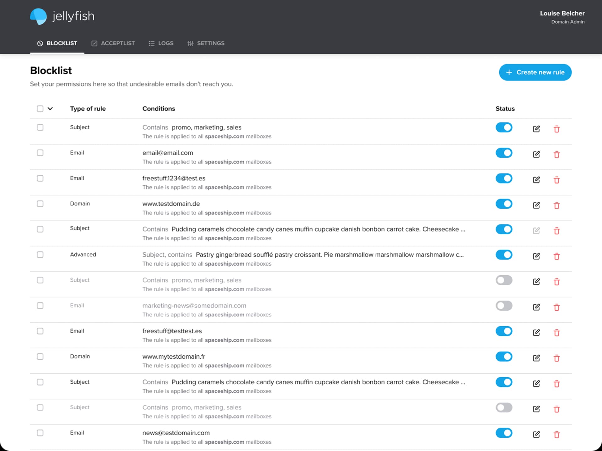 Jellyfish spam filter application
